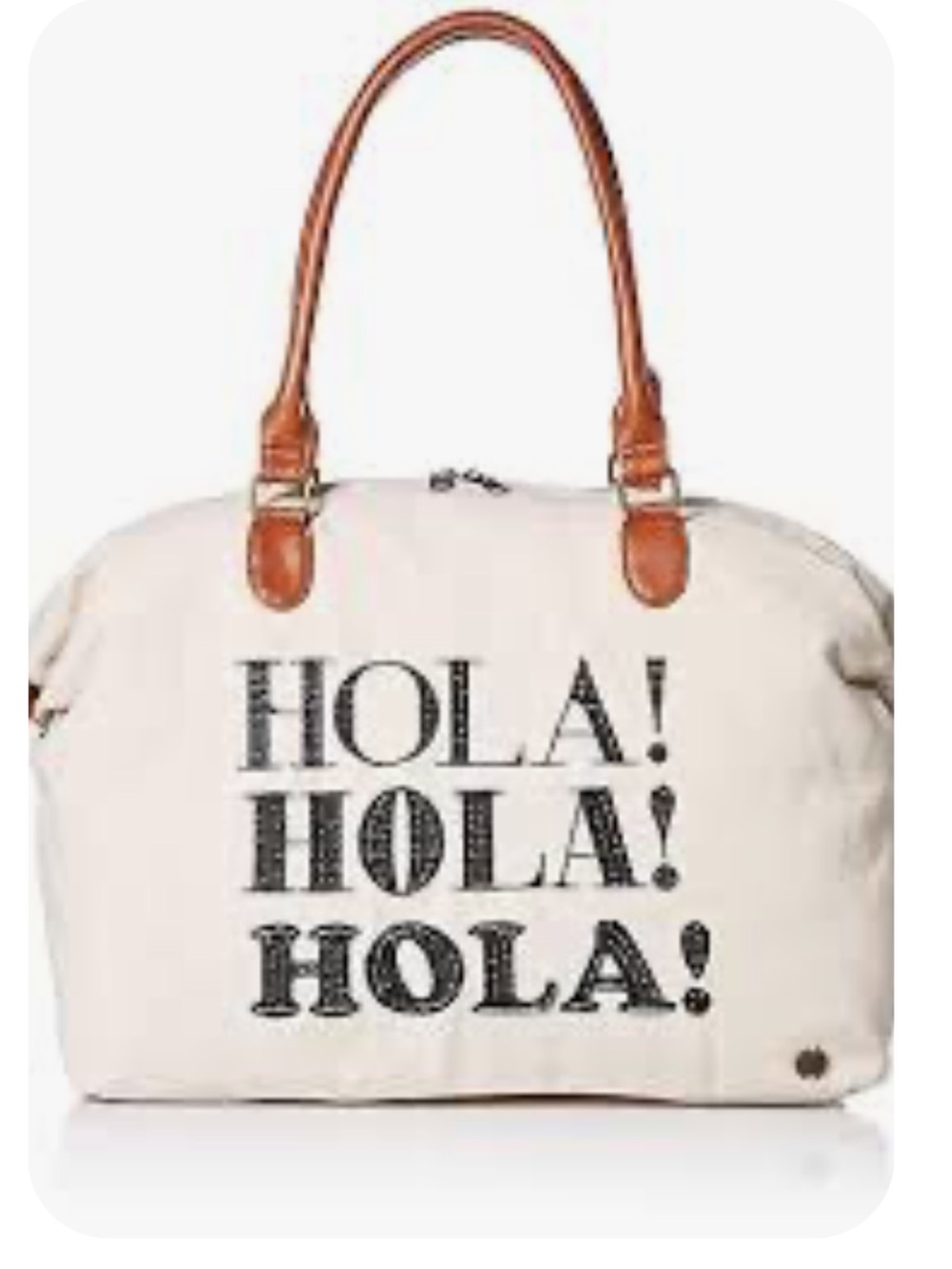 Billabong Cream Canvas Tote with Brown Handles and HOLA Print